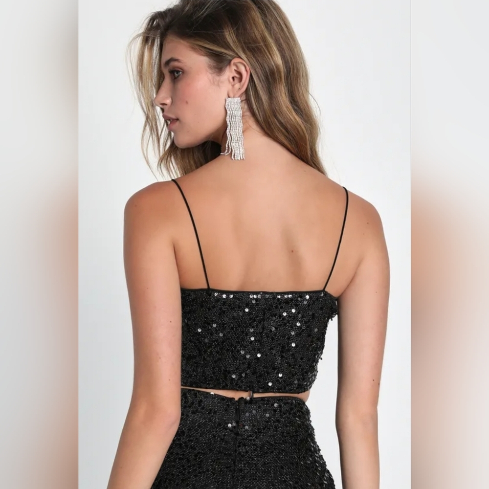 Lulus Sparkling Image Black Sequin Party Two-Piece Jumpsuit, Size S - Picture 3 of 16